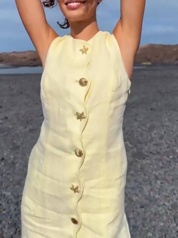 Chic Yellow Button-Front Sleeveless Mini Dress