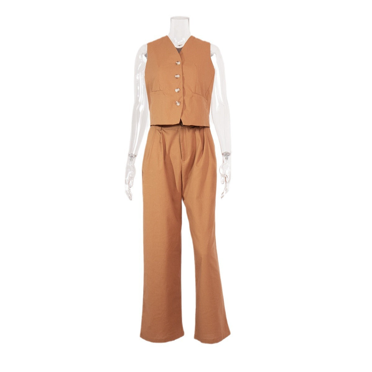 Classic Cotton Linen Buttons Down Tank Top Pants Suits