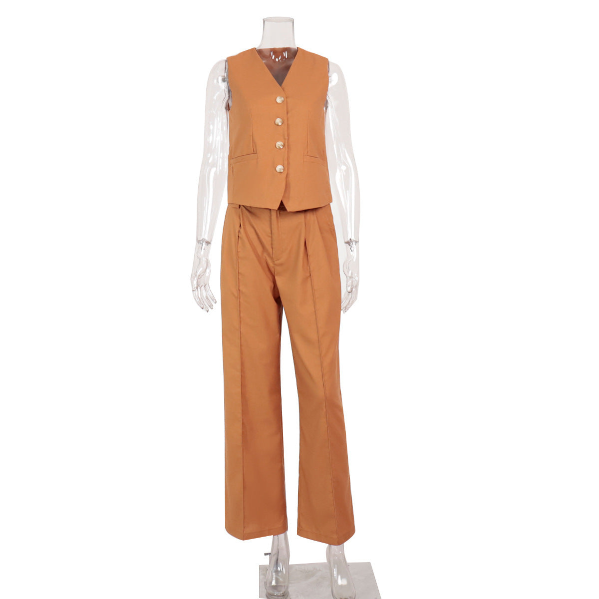 Classic Cotton Linen Buttons Down Tank Top Pants Suits