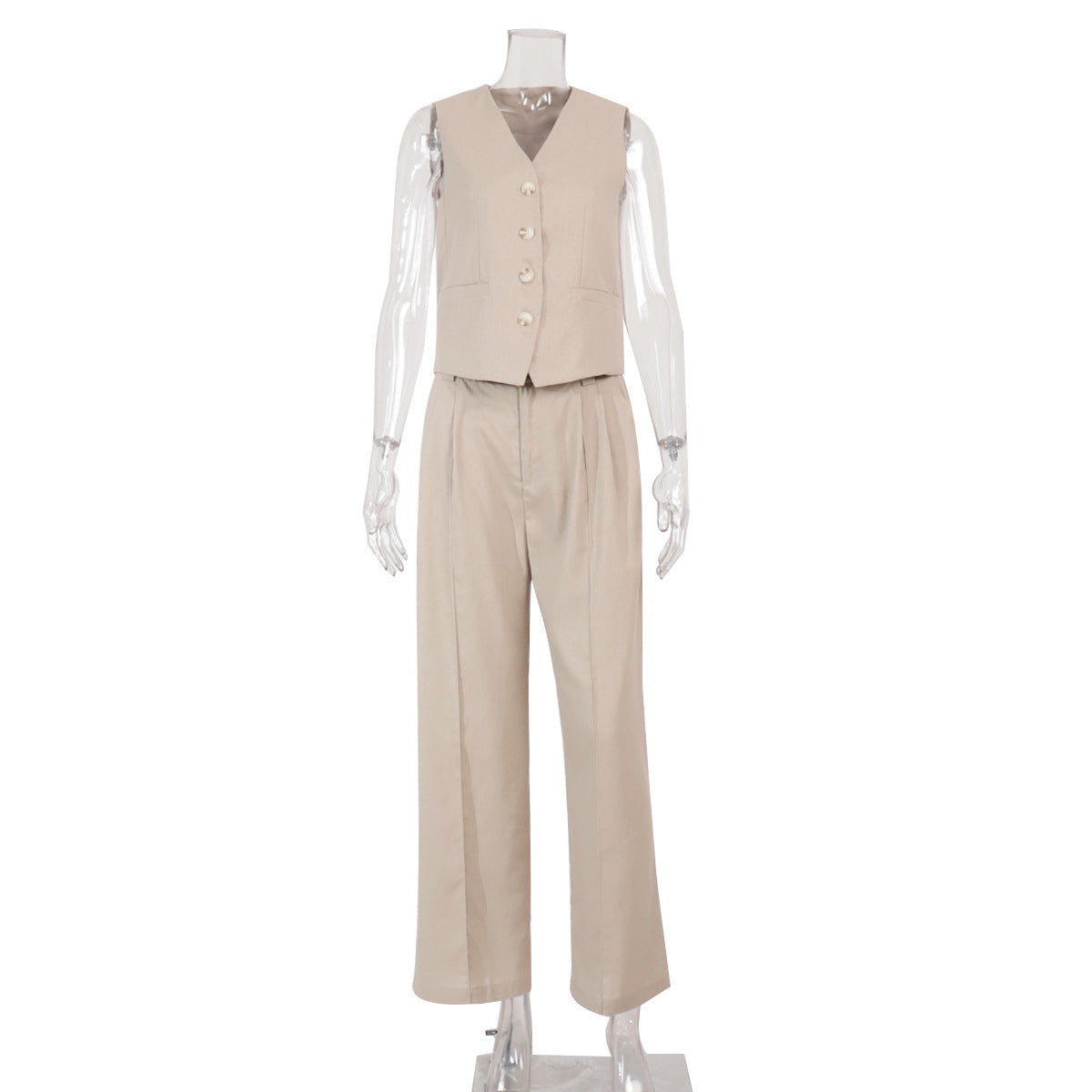 Classic Cotton Linen Buttons Down Tank Top Pants Suits