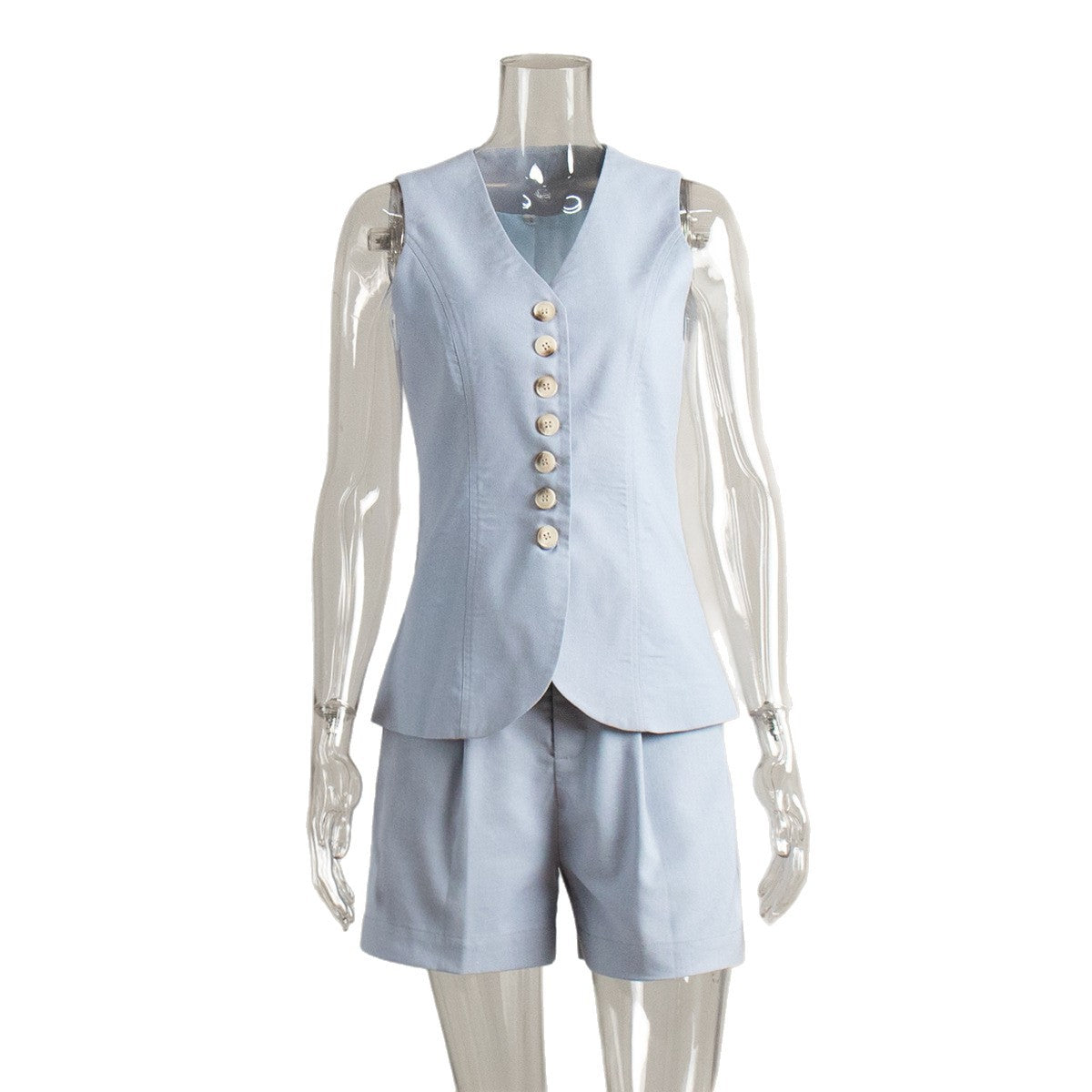 Linen Button Down Vest and Shorts Set