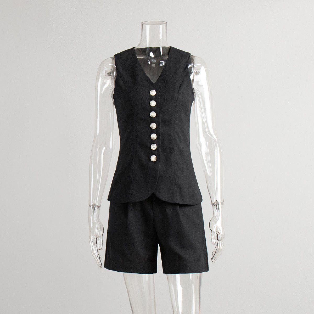 Linen Button Down Vest and Shorts Set