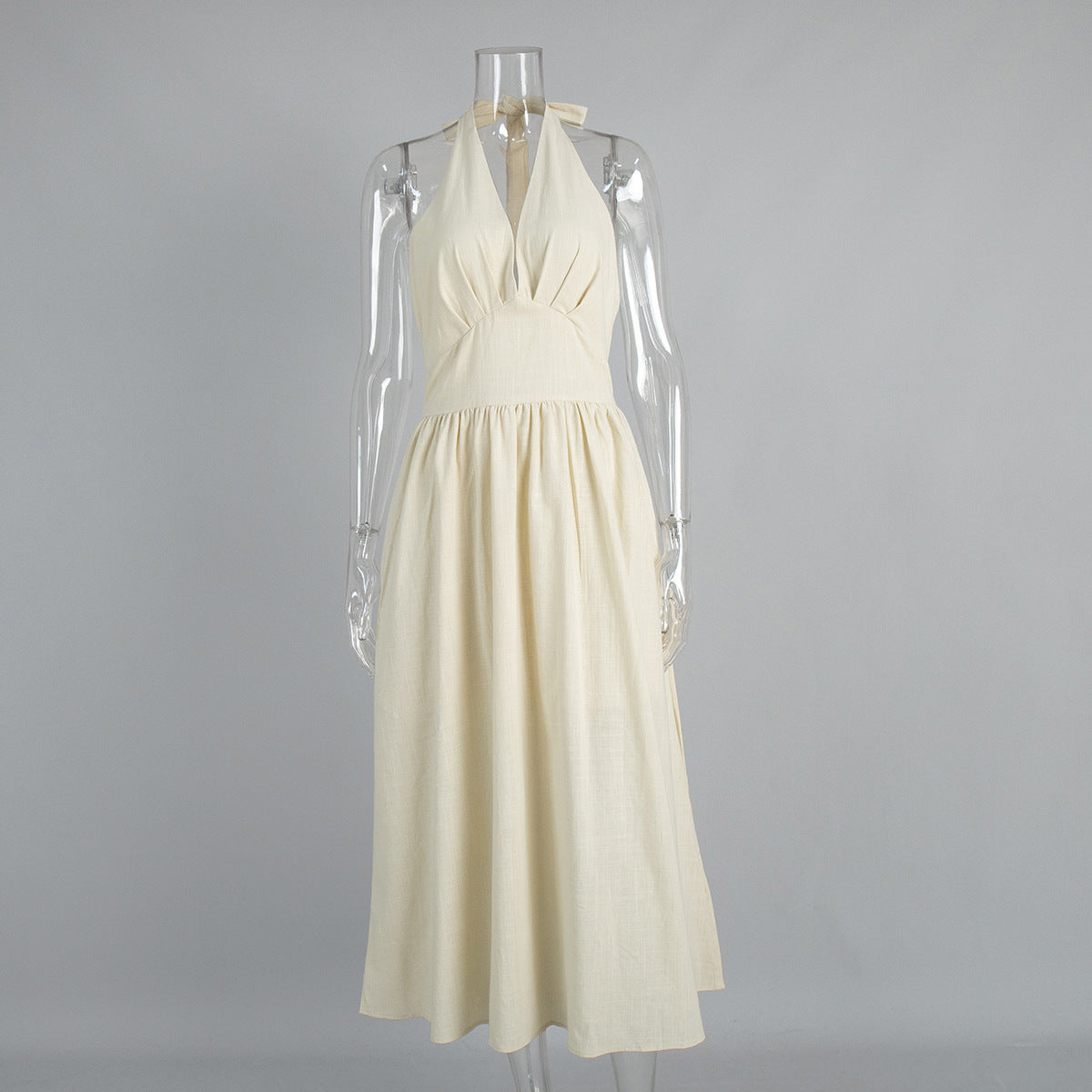 White Deep V-neck Sleeveless Backless Maxi Dress