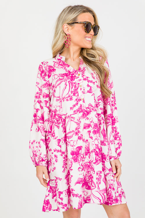 Pink Floral Long Sleeve Mini Dress
