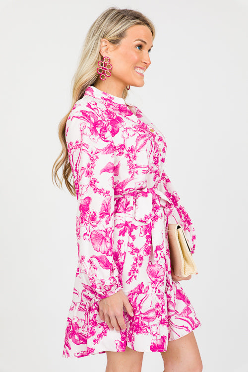 Pink Floral Long Sleeve Mini Dress