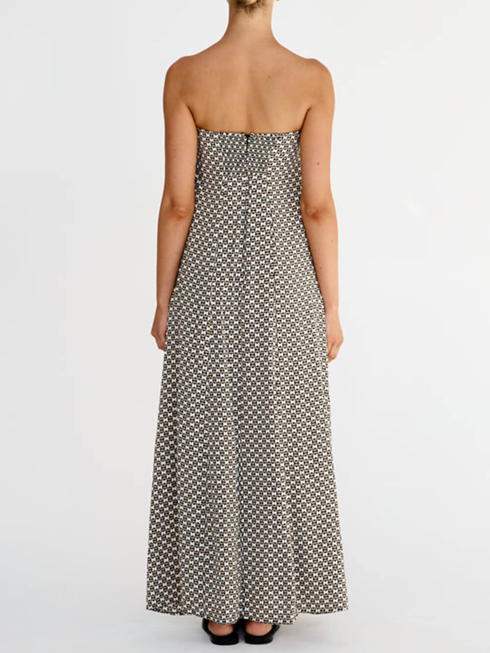 Chic Strapless Geometric Print Maxi Dress
