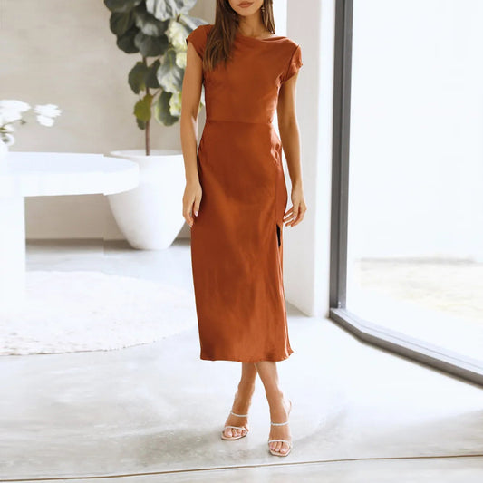 Cowl Neck Twist Back Midi Dress