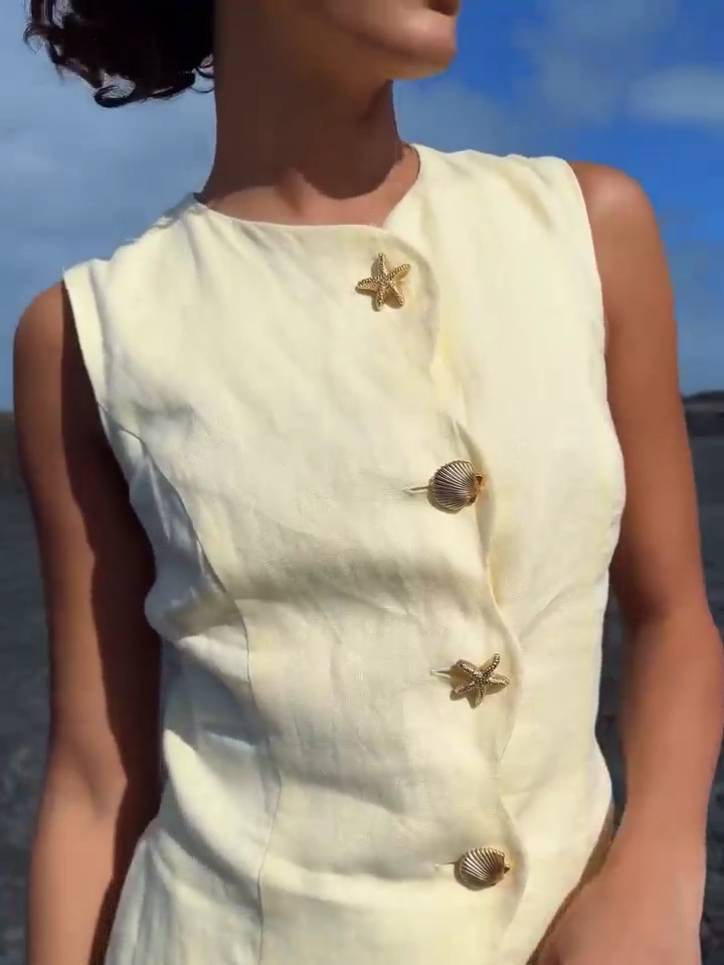 Chic Yellow Button-Front Sleeveless Mini Dress