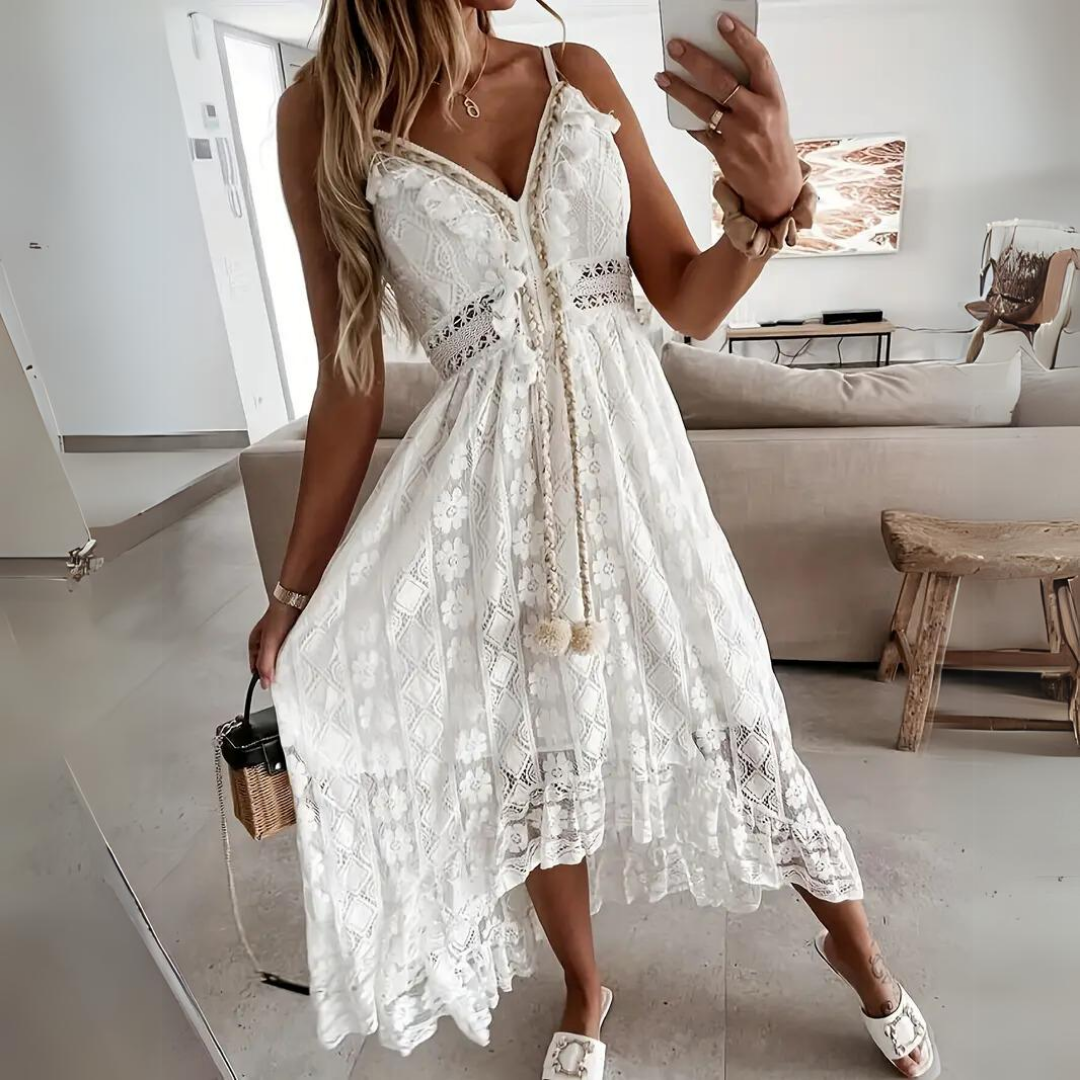 Elegant Boho  V-neck Tassel Midi Dress