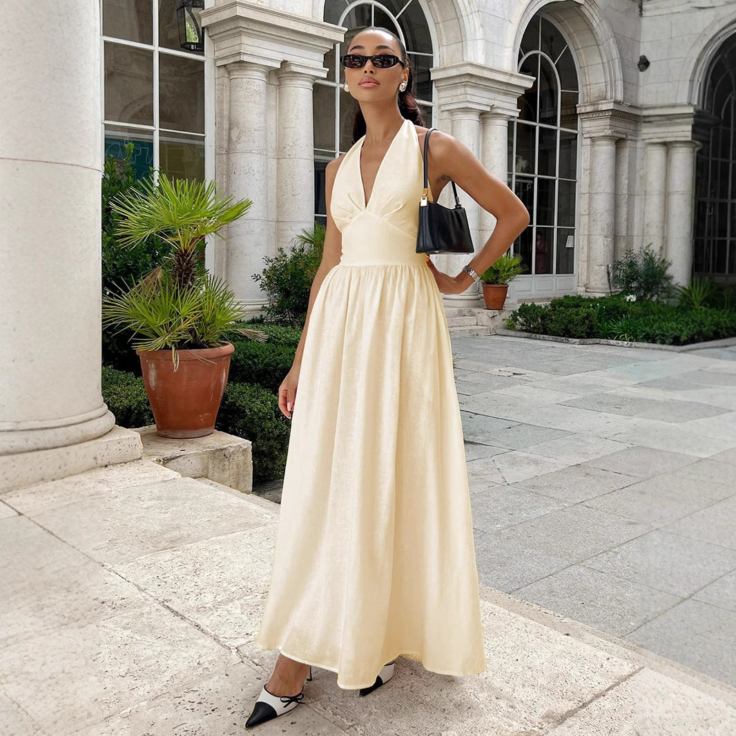 White Deep V-neck Sleeveless Backless Maxi Dress