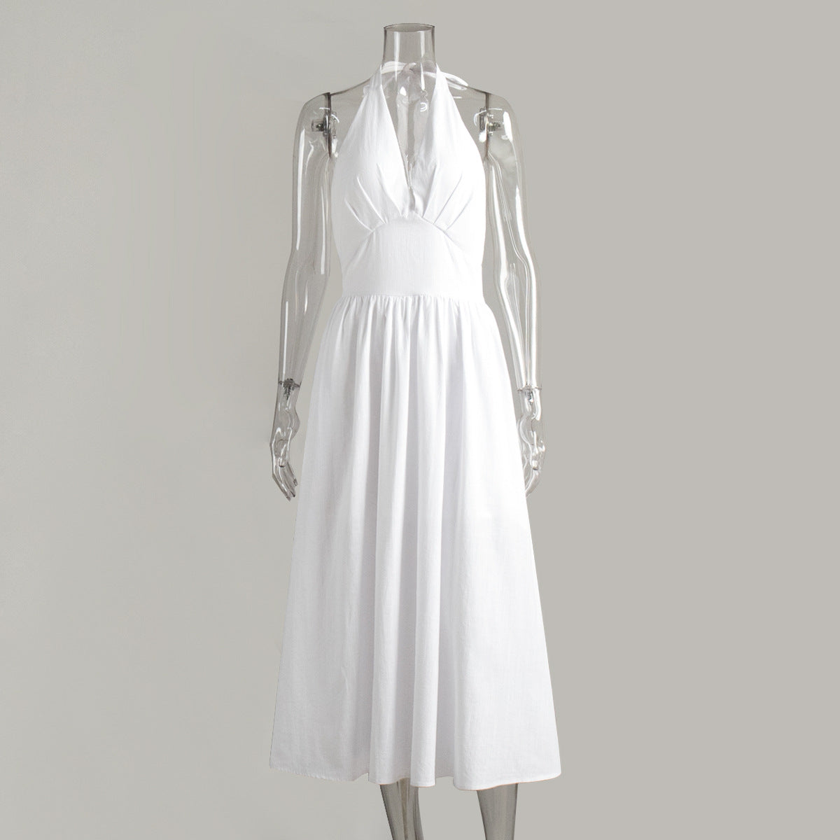 White Deep V-neck Sleeveless Backless Maxi Dress