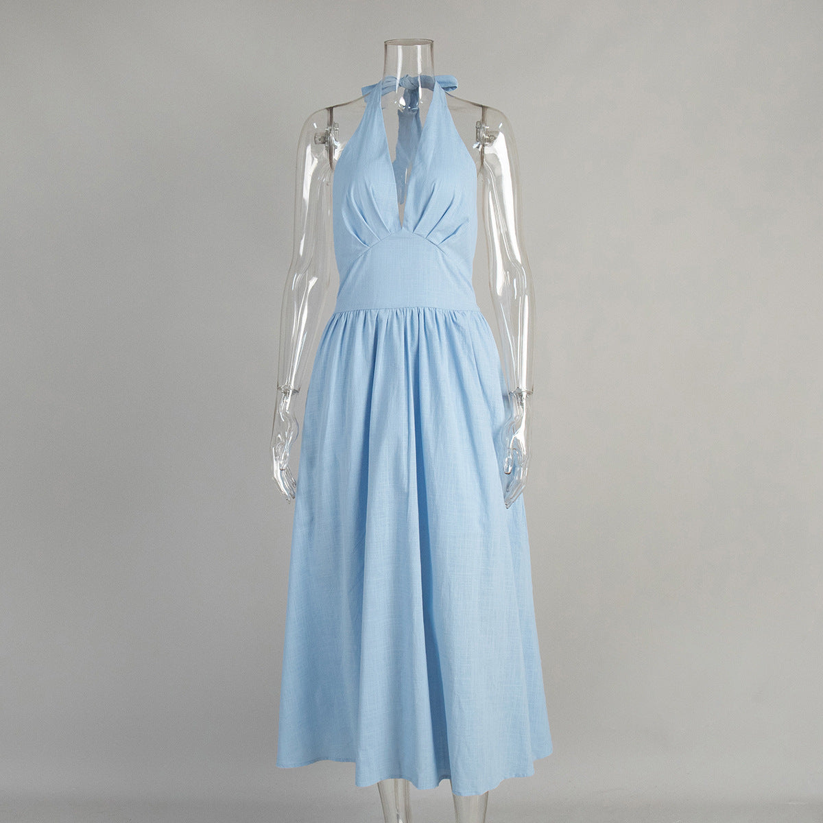 White Deep V-neck Sleeveless Backless Maxi Dress