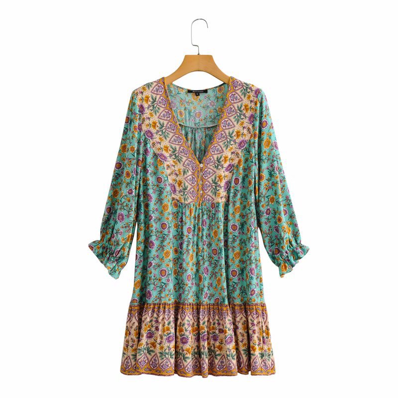 Boho Floral Long Sleeves Mini Dress