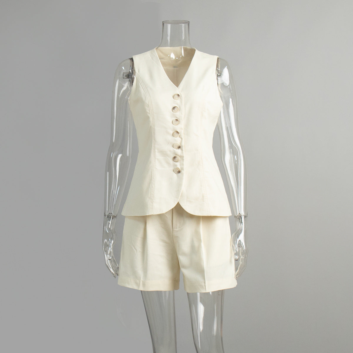 Linen Button Down Vest and Shorts Set