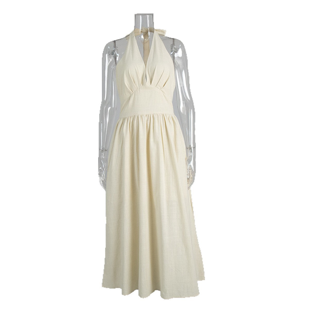 White Deep V-neck Sleeveless Backless Maxi Dress