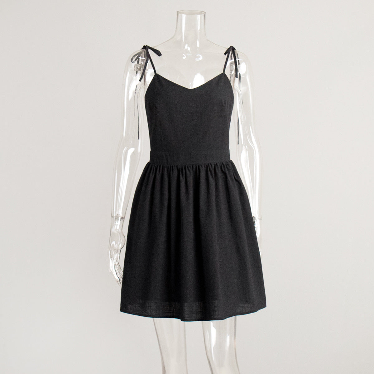 Spaghetti Straps High Waist Little Black Mini Dress