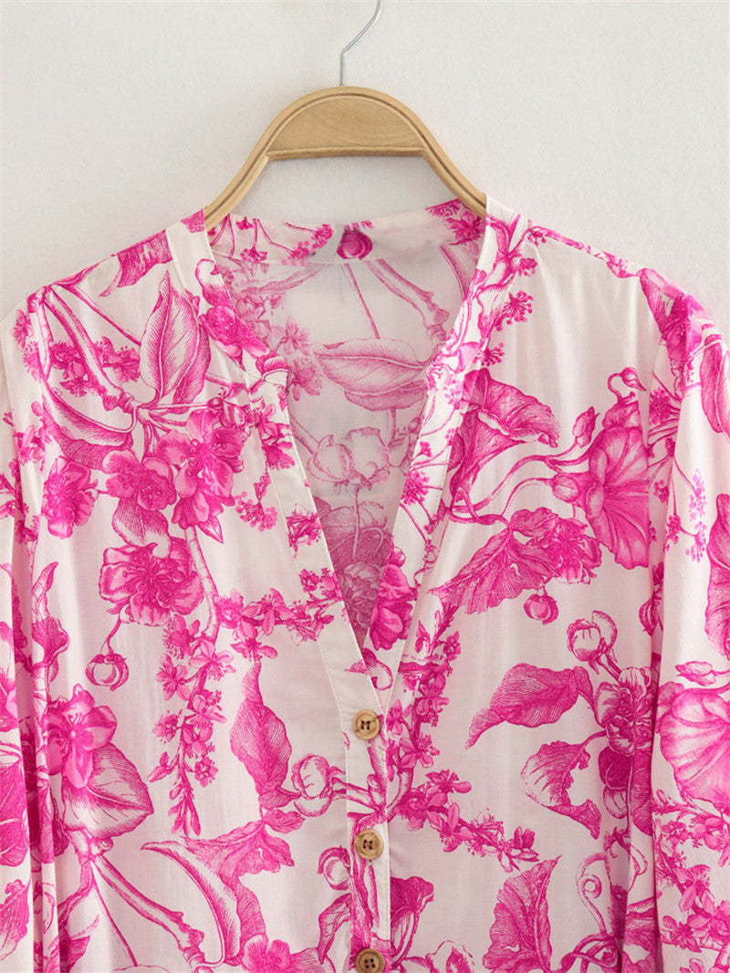 Pink Floral Long Sleeve Mini Dress