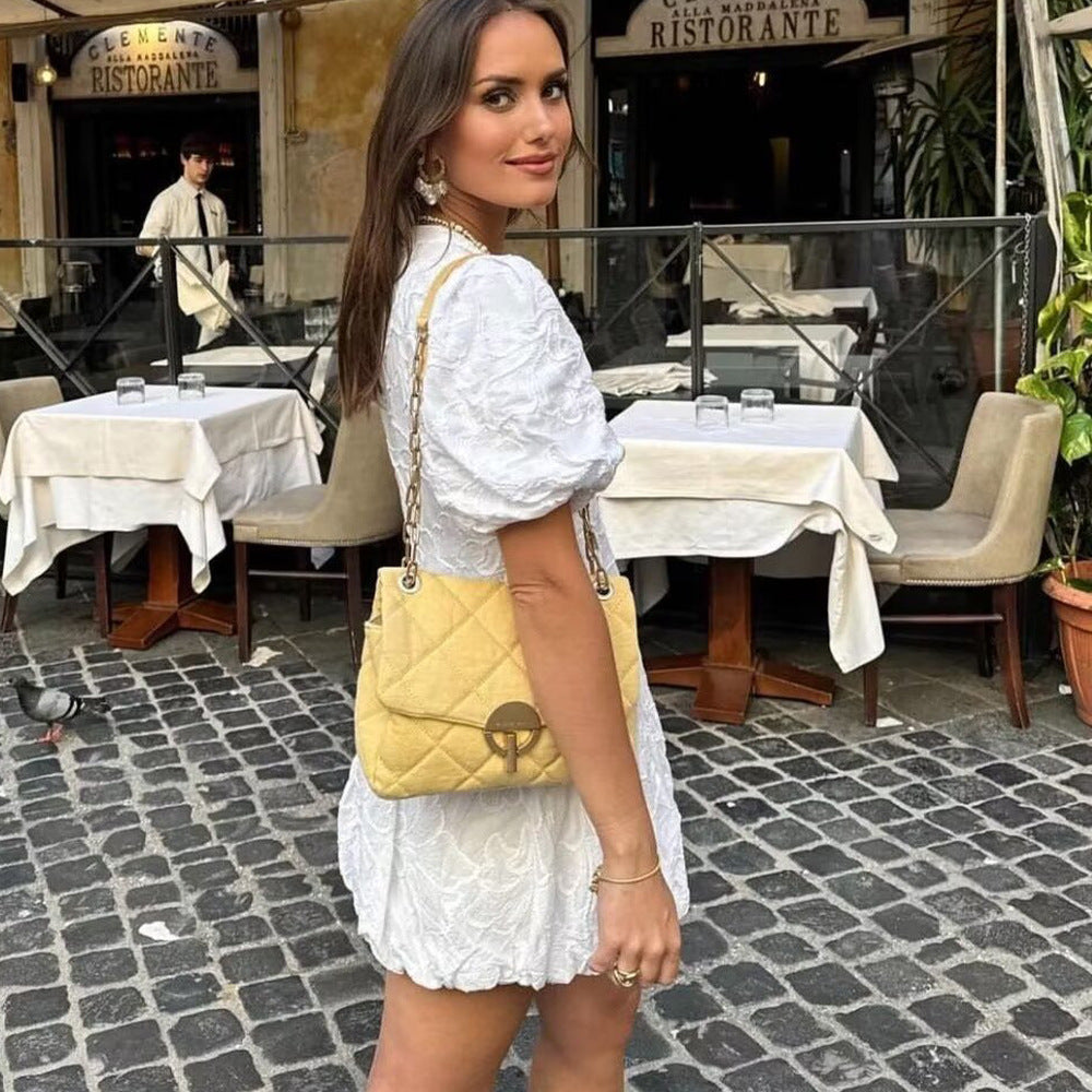 White Embroidered Puff Sleeves High Waist Party Holiday Mini Dress
