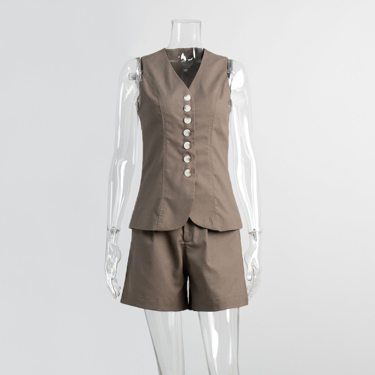Linen Button Down Vest and Shorts Set