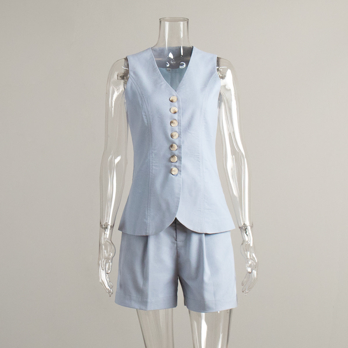 Linen Button Down Vest and Shorts Set
