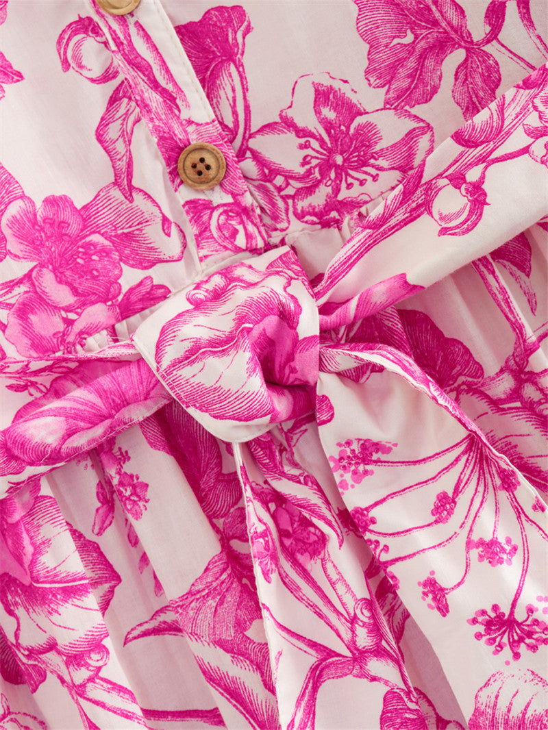 Pink Floral Long Sleeve Mini Dress