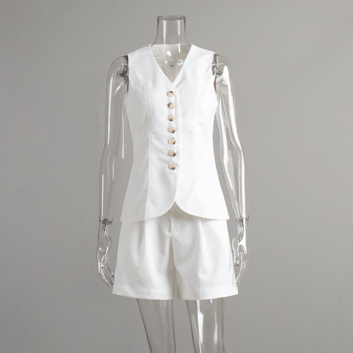 Linen Button Down Vest and Shorts Set