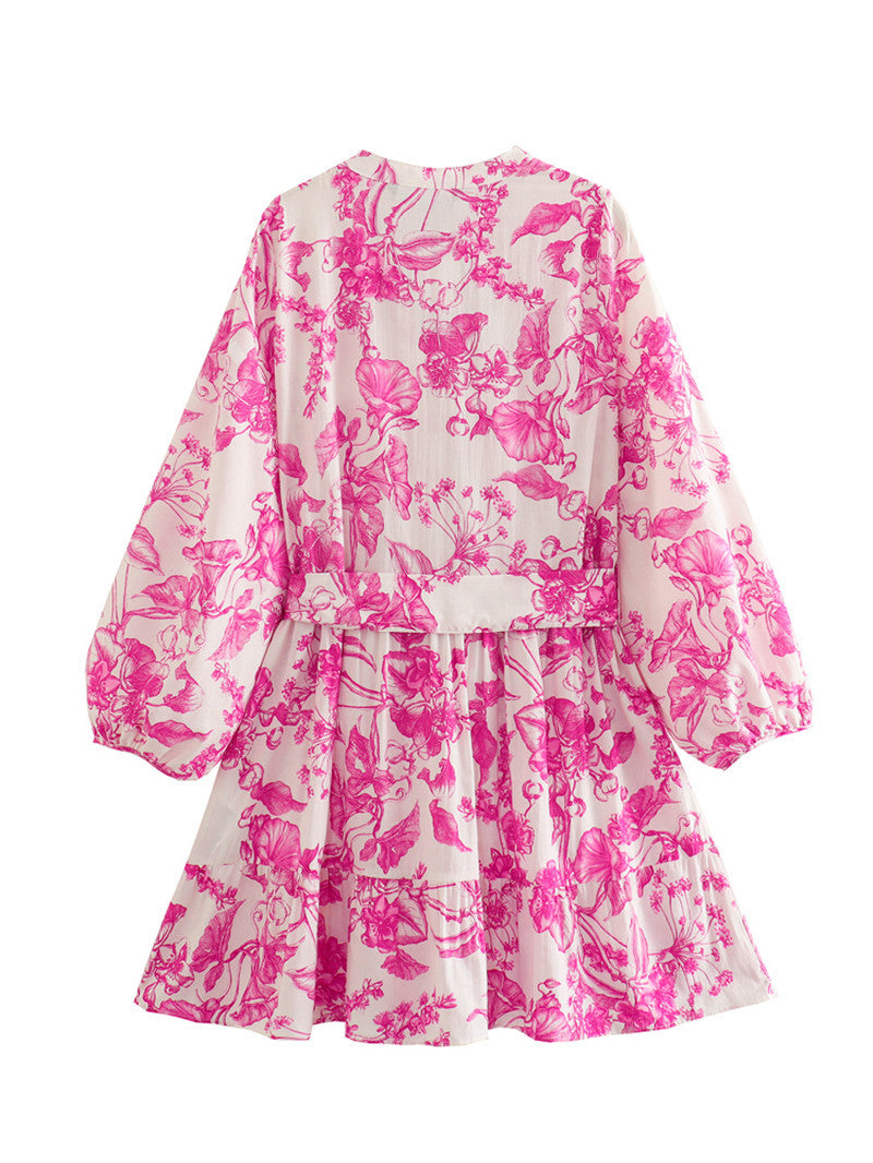 Pink Floral Long Sleeve Mini Dress