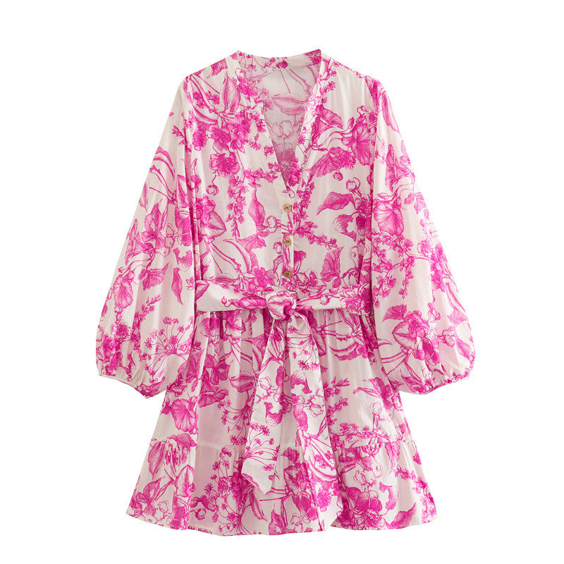 Pink Floral Long Sleeve Mini Dress