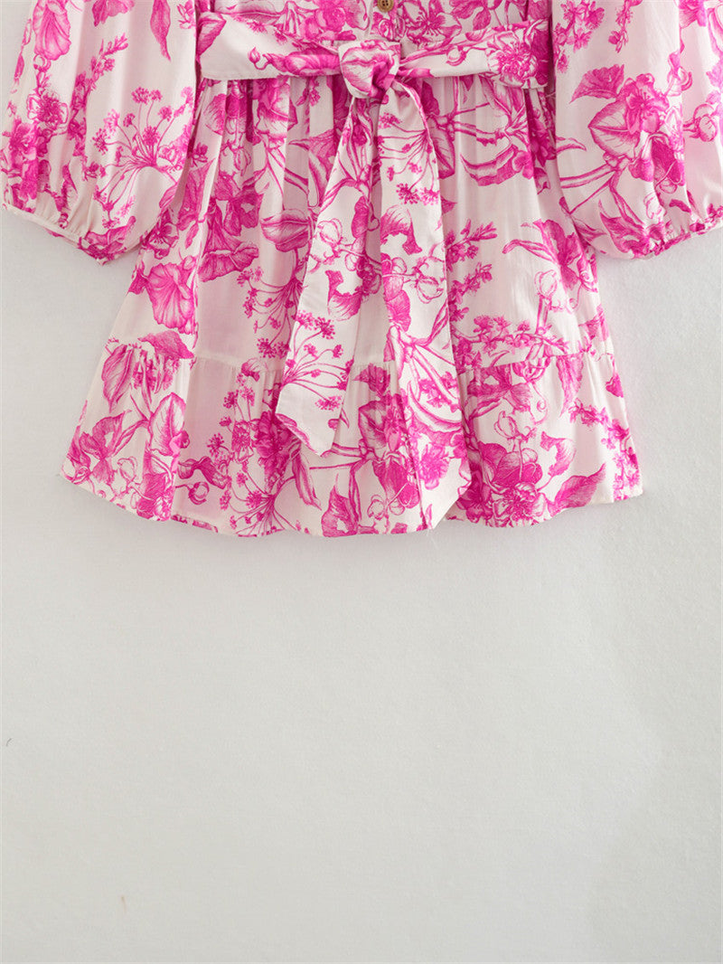 Pink Floral Long Sleeve Mini Dress