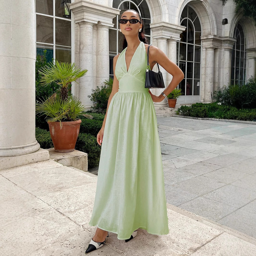 White Deep V-neck Sleeveless Backless Maxi Dress