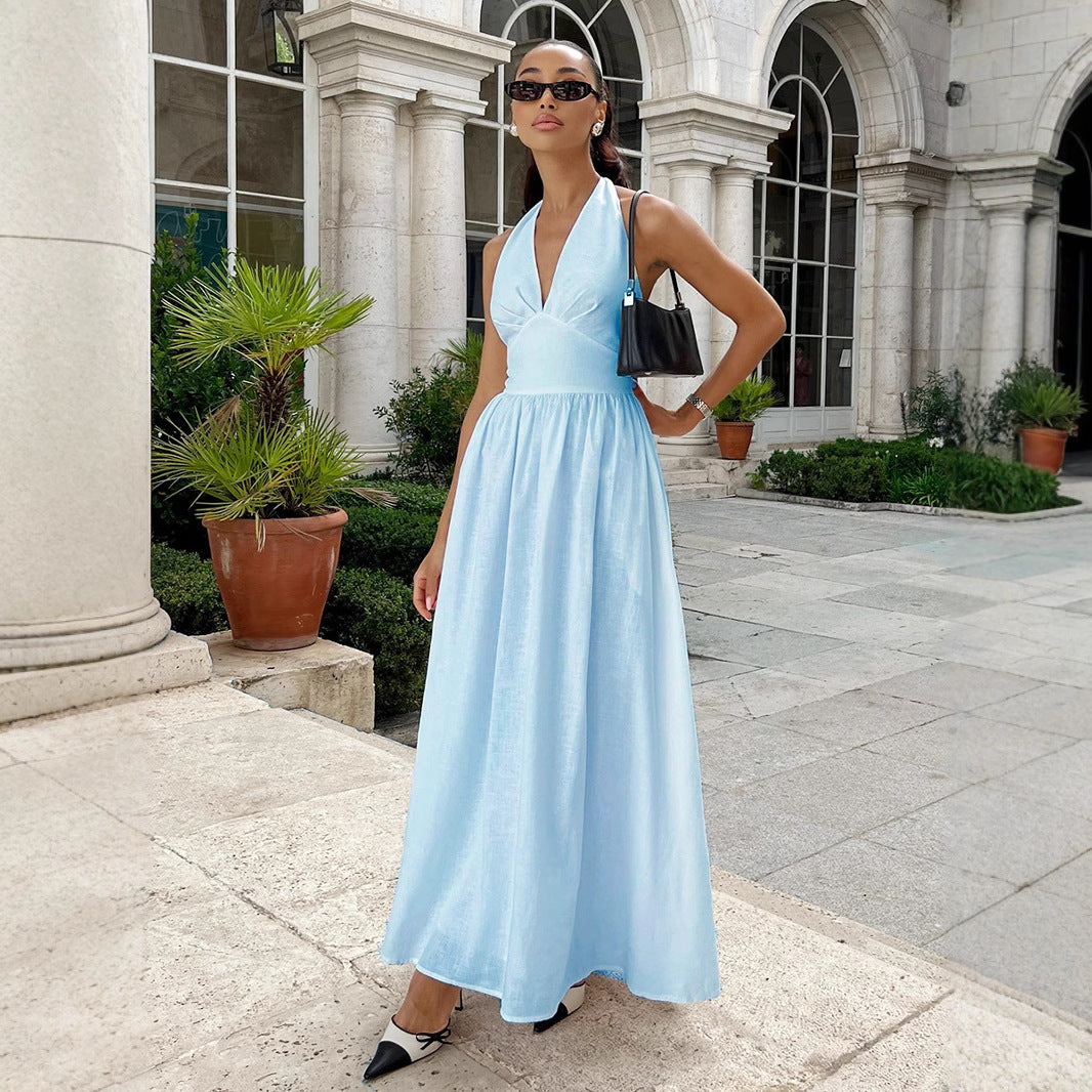 White Deep V-neck Sleeveless Backless Maxi Dress