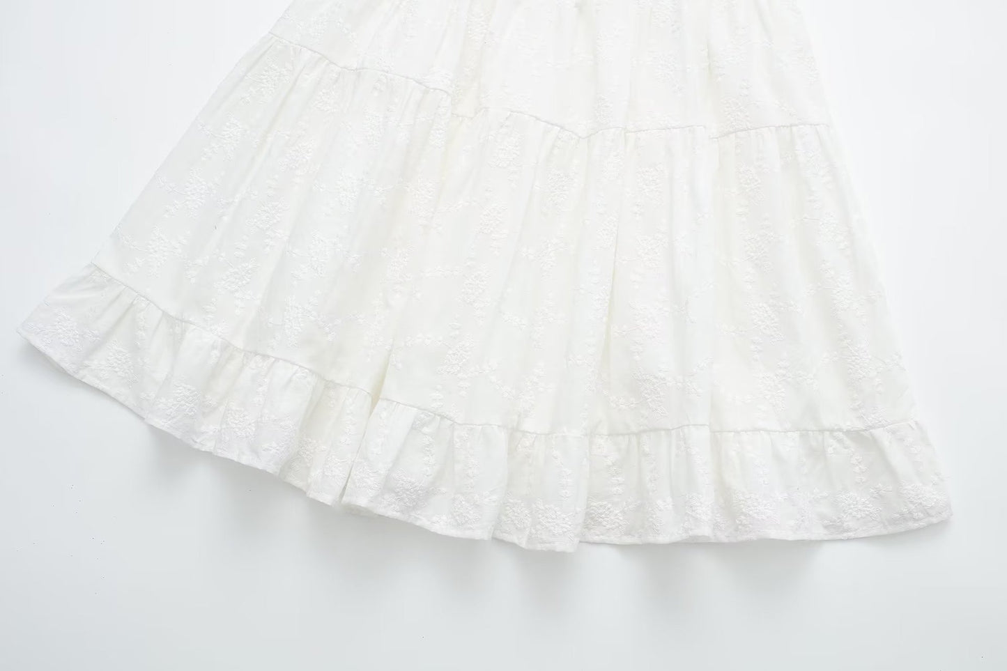 White Strapless Buttons Tiered Lace Mini Dress